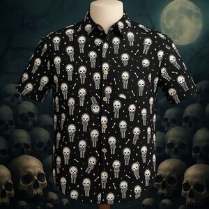 Em‎ & Sprout Skeleton Button Down Shirt Halloween Goth Kawaii Graphic Medium
